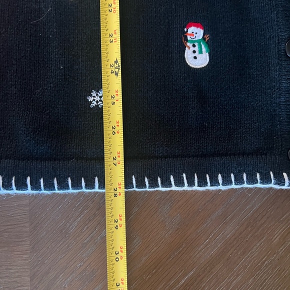 Quacker Factory Cardigan Sweater Womens 2X Black Christmas Snowman & Snowflakes - Picture 6 of 8